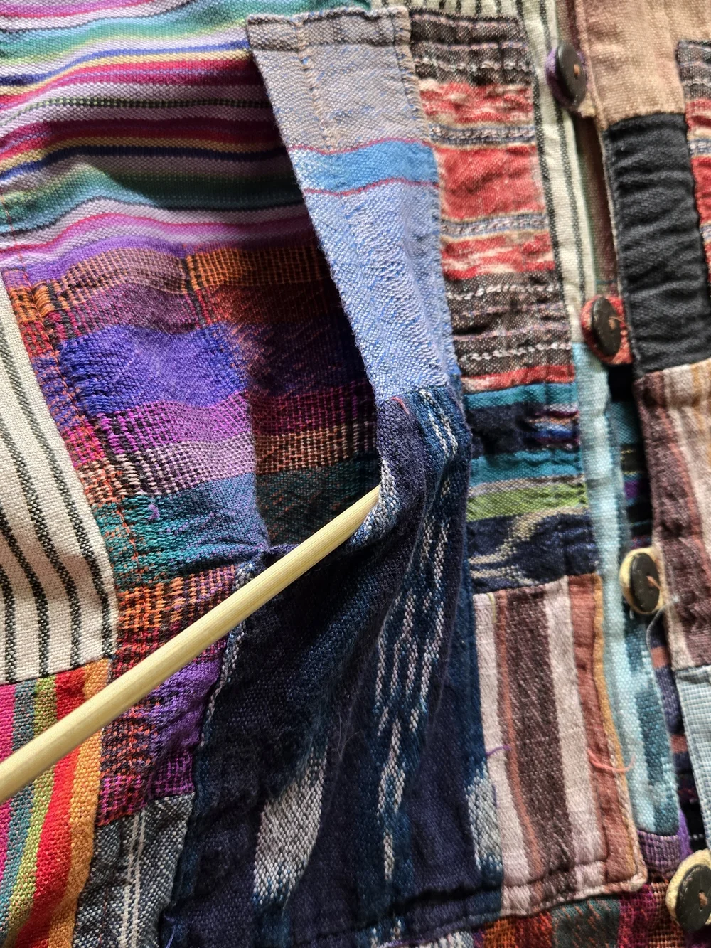 Patchwork Hooded Button Front Vest - Multicolor